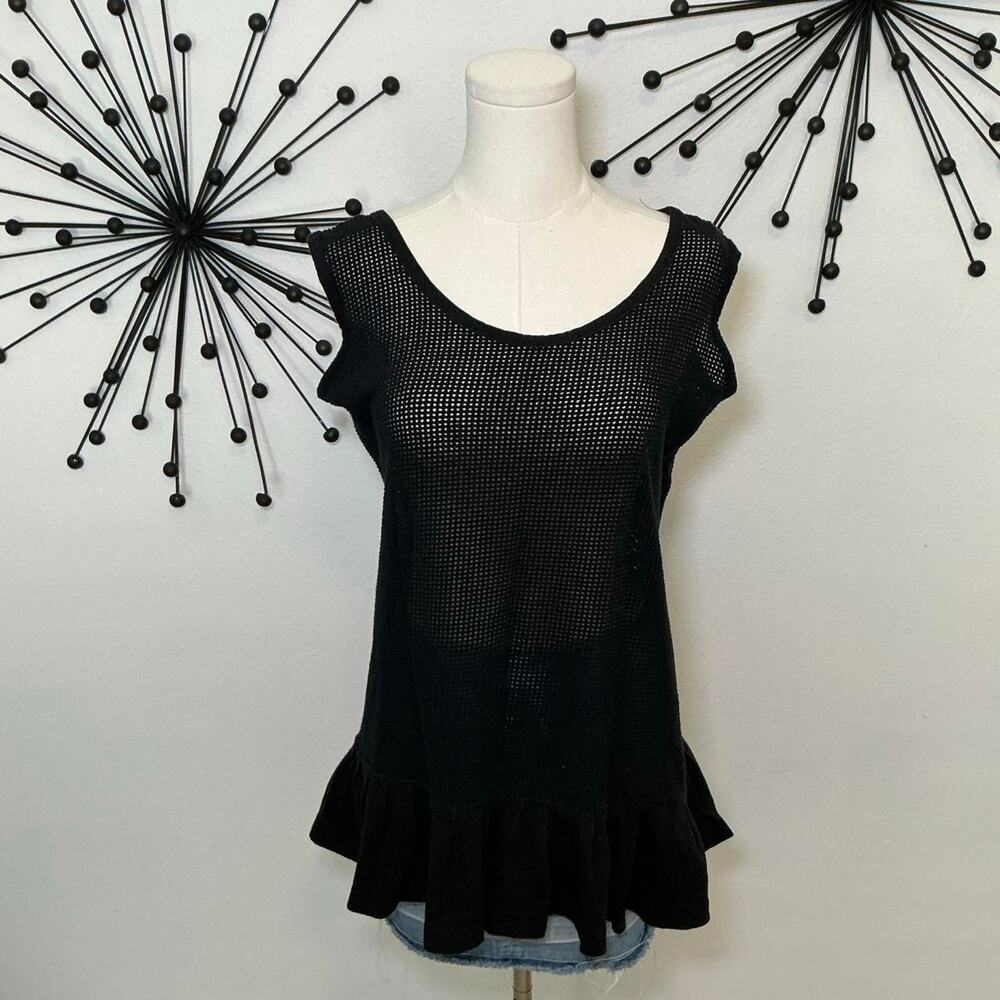 Vintage Underground Beachwear Black Mesh Ruffle Hem Cover Up Top Size M